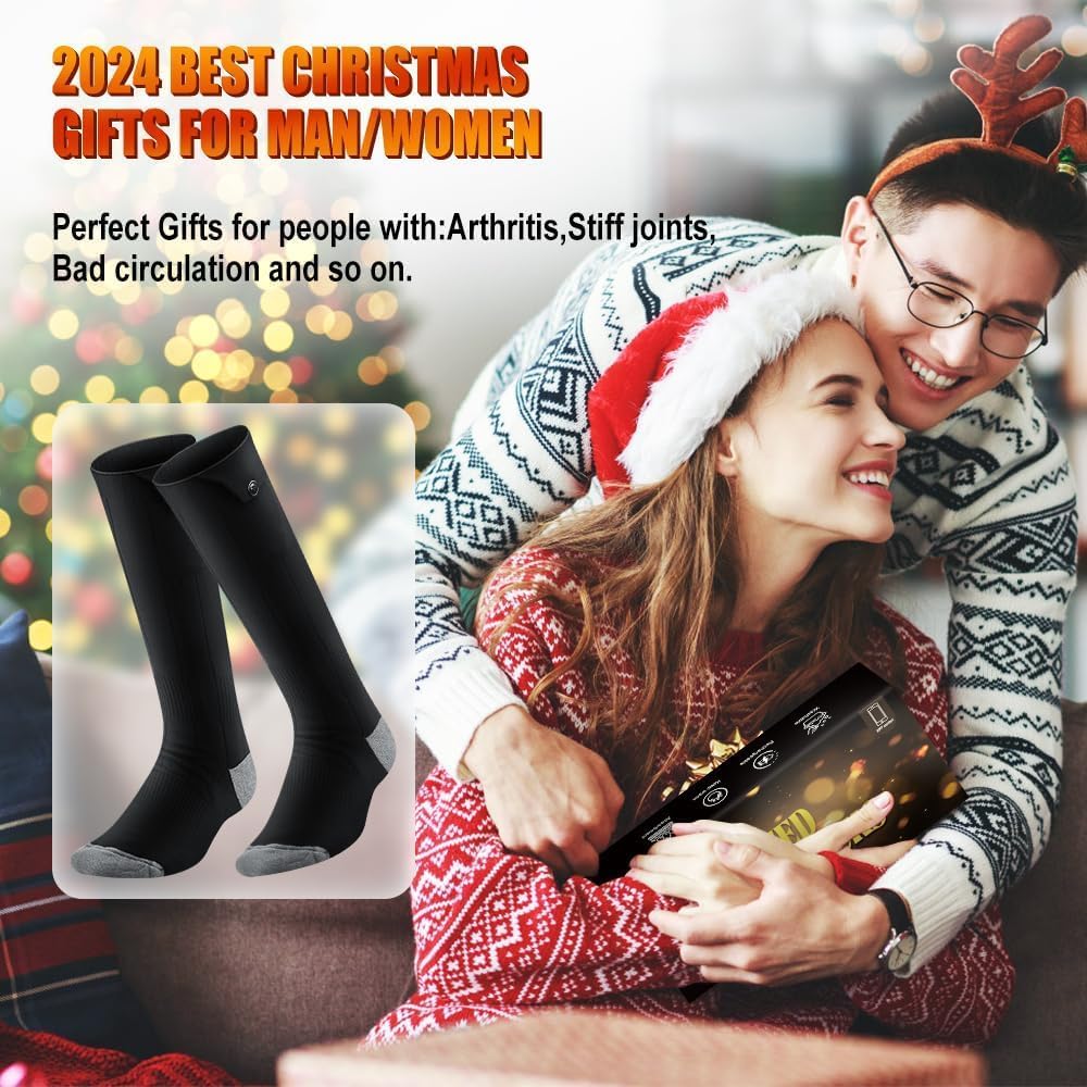 Heated Socks for Men Women, 6000mAh*2 Battery Heated Socks, Electric Heated Socks Rechargeable Smart Foot Warmers Washable for Camping Fishing Cycling Skiing Skating Hiking Camping