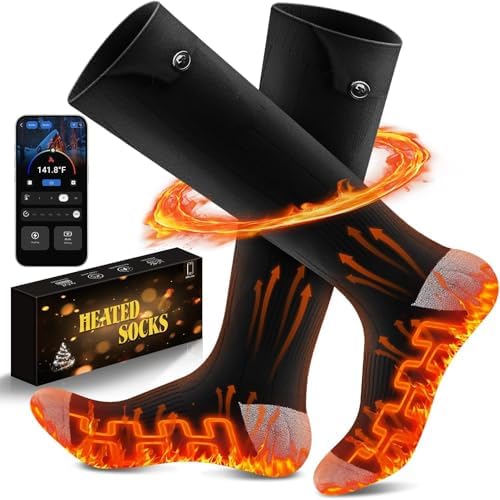 Heated Socks for Men Women, 6000mAh*2 Battery Heated Socks, Electric Heated Socks Rechargeable Smart Foot Warmers Washable for Camping Fishing Cycling Skiing Skating Hiking Camping