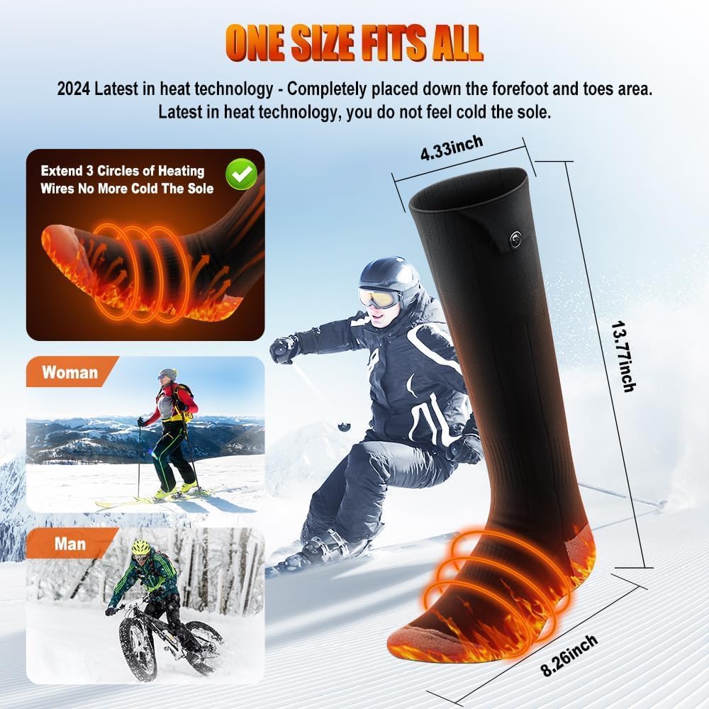Heated Socks for Men Women, 6000mAh*2 Battery Heated Socks, Electric Heated Socks Rechargeable Smart Foot Warmers Washable for Camping Fishing Cycling Skiing Skating Hiking Camping