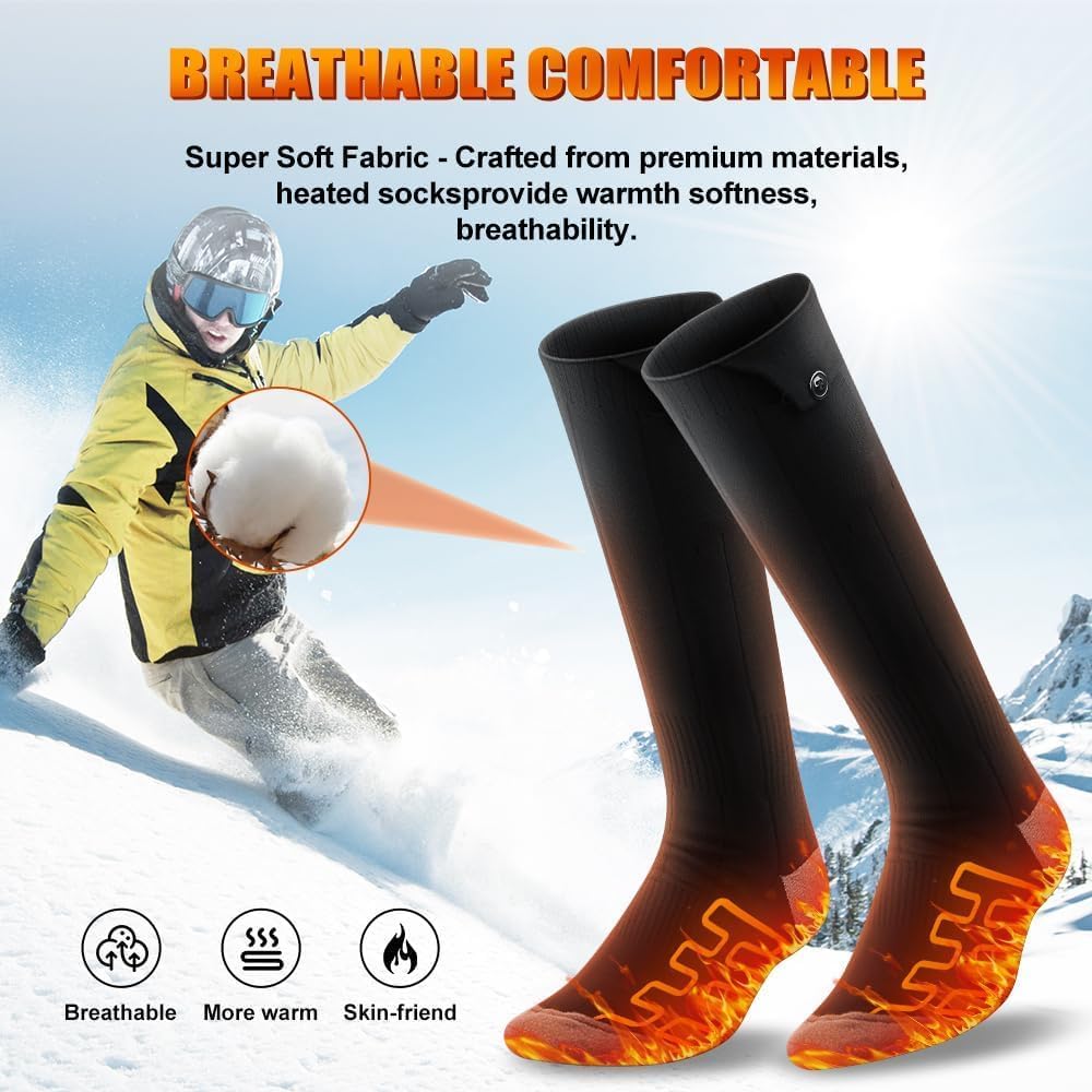 Heated Socks for Men Women, 6000mAh*2 Battery Heated Socks, Electric Heated Socks Rechargeable Smart Foot Warmers Washable for Camping Fishing Cycling Skiing Skating Hiking Camping