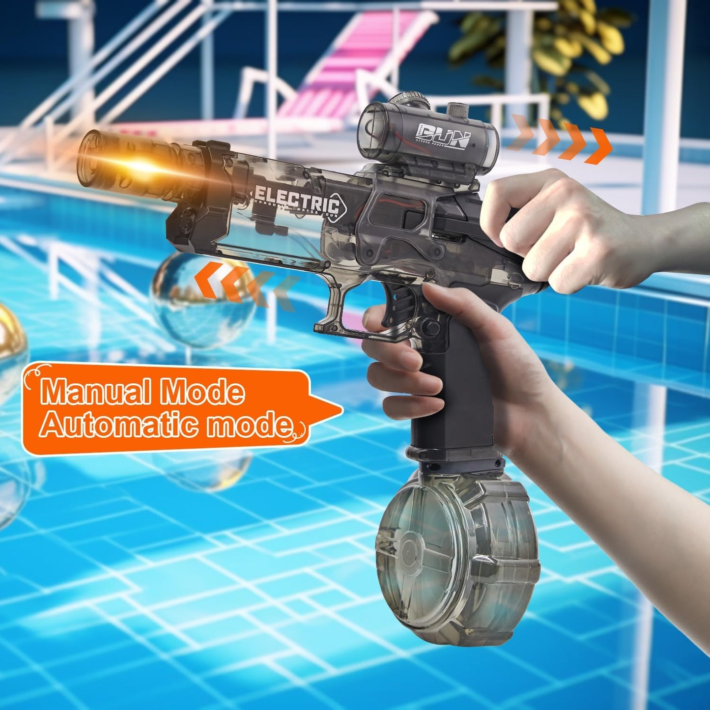 Electric Water Gun for Adults Kids: Powerful Squirt Gun, Automatic high Powered Pressure Blaster watergun with Realistic Led Muzzle Flame,28-32 FT Range，Perfect Summer Gift Toys for Age 8-12
