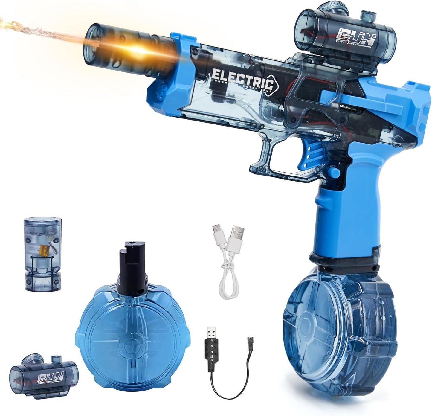 Electric Water Gun for Adults Kids: Powerful Squirt Gun, Automatic high Powered Pressure Blaster watergun with Realistic Led Muzzle Flame,28-32 FT Range，Perfect Summer Gift Toys for Age 8-12