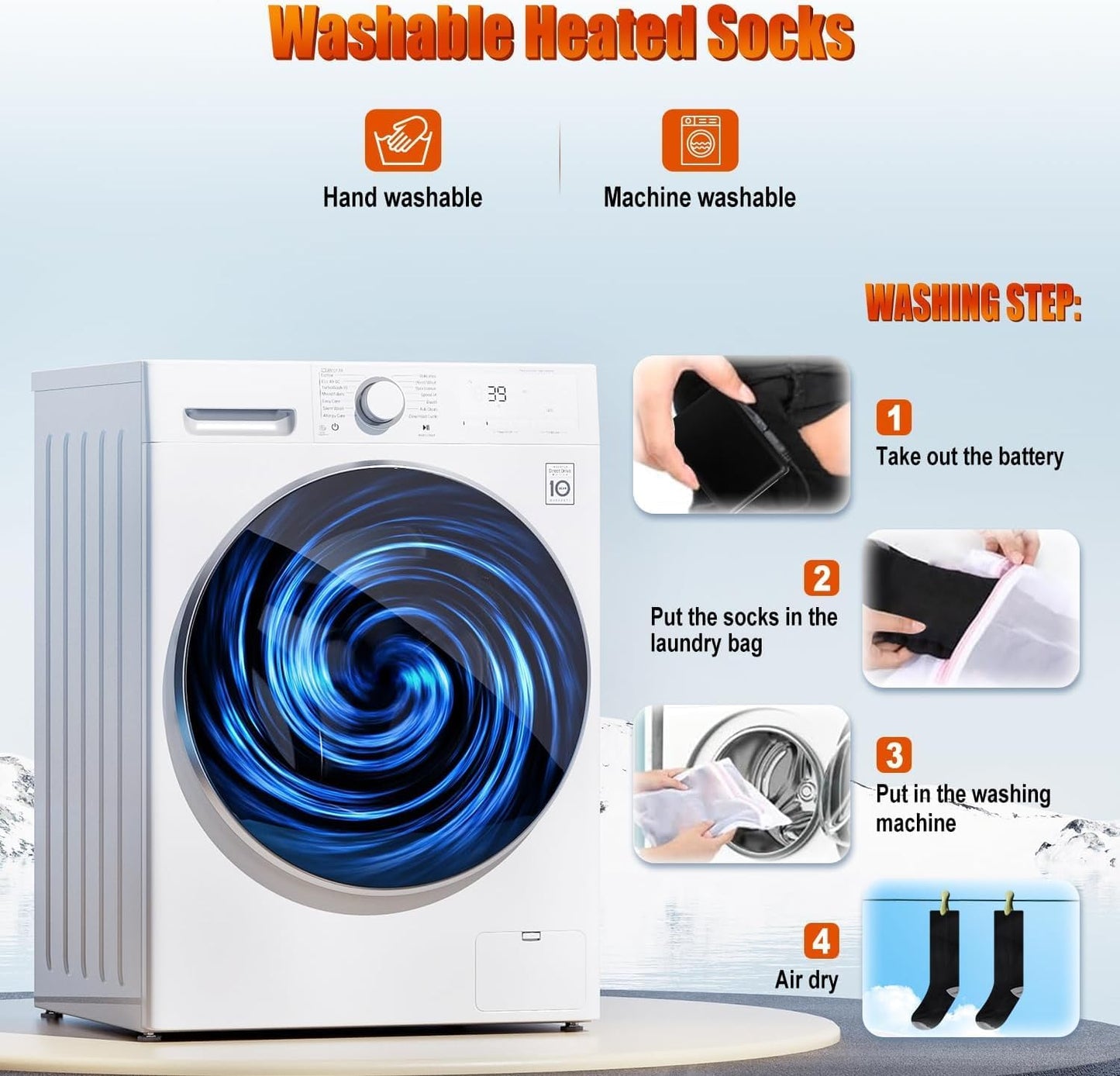 Heated Socks for Men Women, 6000mAh*2 Battery Heated Socks, Electric Heated Socks Rechargeable Smart Foot Warmers Washable for Camping Fishing Cycling Skiing Skating Hiking Camping