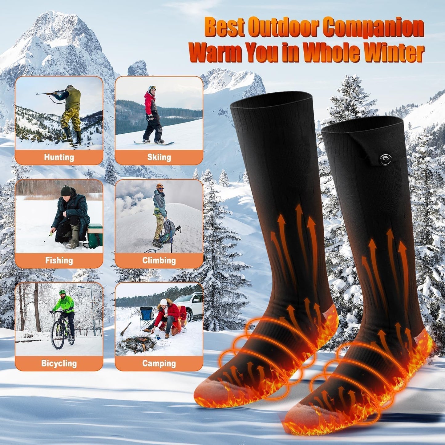 Heated Socks for Men Women, 6000mAh*2 Battery Heated Socks, Electric Heated Socks Rechargeable Smart Foot Warmers Washable for Camping Fishing Cycling Skiing Skating Hiking Camping